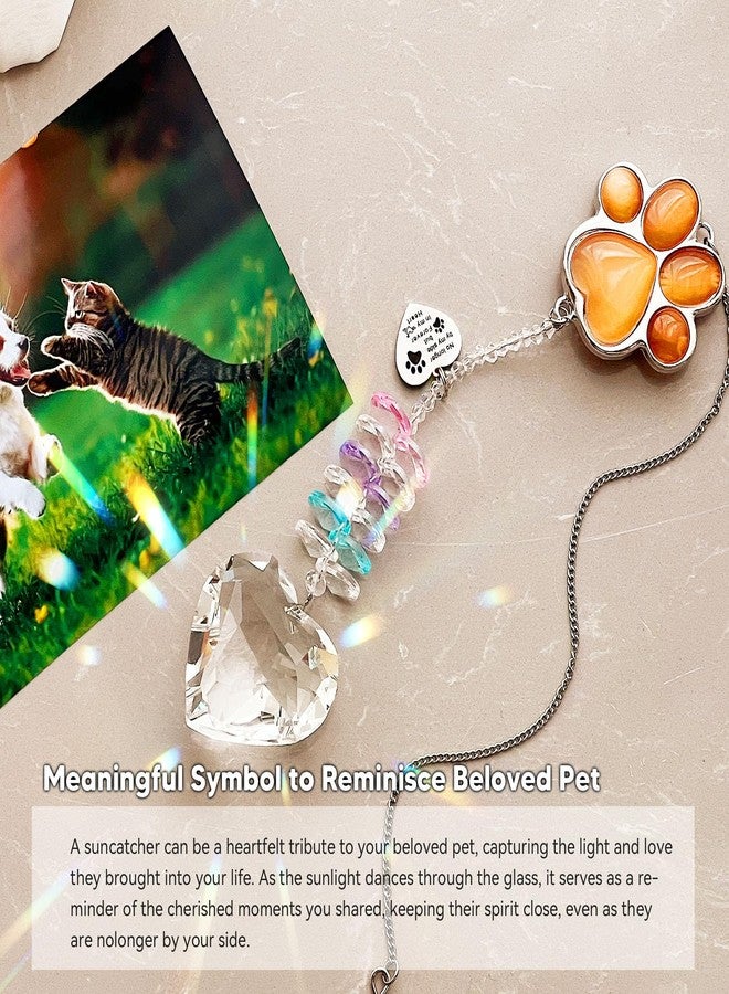 AMETHUARTZ Pet Memorial Suncatcher - Dog Memorial Gifts, Pet Loss Sympathy, Thoughtful Dogs and Cats Bereavement Remembrance Gifts, Natural Cat's Eye Paw Crystal Suncatcher(Orange Red) - Image 3