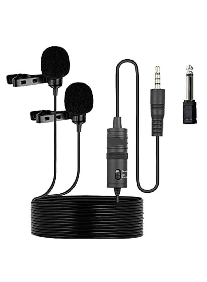 ميكروفون لافاليير مزدوج – مايك احترافي للتثبيت على الملابس لتسجيل صوت واضح بدون استخدام اليدين