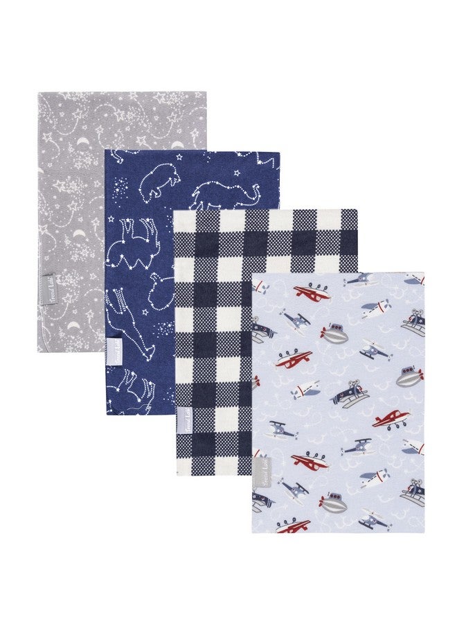 Trend Lab Sky Traveler 4 Pack Flannel Blankets Air Travel White Red Blue Gray; Buffalo Check White Navy; Starry Safari White Navy; Moon & Star White Gray; 30 In X 30 - Image 2