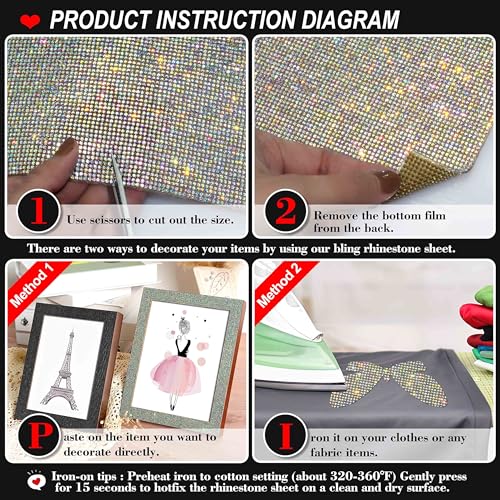 Locacrystal Bling Rhinestone Sticker DIY Car Decoration Stickers Self-Adhesive Hotfix Glitter Crystal Gem Sheet Sticker for Car&Craft Decoration with 19440Pcs 2mm Rhinestones(Crystal AB,9.4" x 15.8") - Image 2