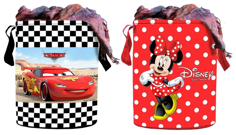 Kuber Industries Disney Print Round Non Woven Fabric Foldable Laundry Basket, Toy Storage Basket, Cloth Storage Basket with Handles, 45 LTR (Set of 2, Black & Red)-KUBMART11663 - Image 2