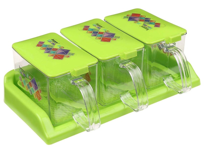 Nabhya Spice Rack Plastic Seasoning Box Set Kitchen Storage Jar Container With Spoon And Serving Tray - 500 ml Plastic Grocery Container - 500 ml Plastic Grocery Container (3 Piece Set, Green) - Image 3