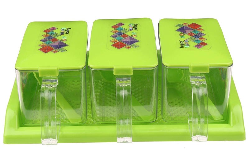 Nabhya Spice Rack Plastic Seasoning Box Set Kitchen Storage Jar Container With Spoon And Serving Tray - 500 ml Plastic Grocery Container - 500 ml Plastic Grocery Container (3 Piece Set, Green) - Image 2