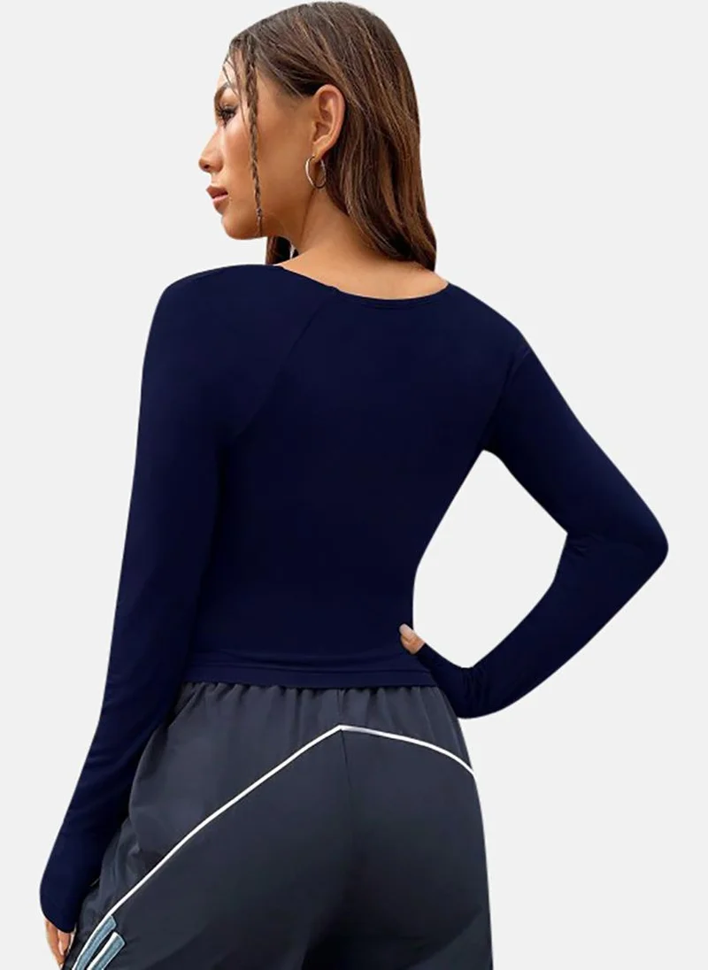 يونيكي White Colour Blocked Slim Fit Long Sleeve Top