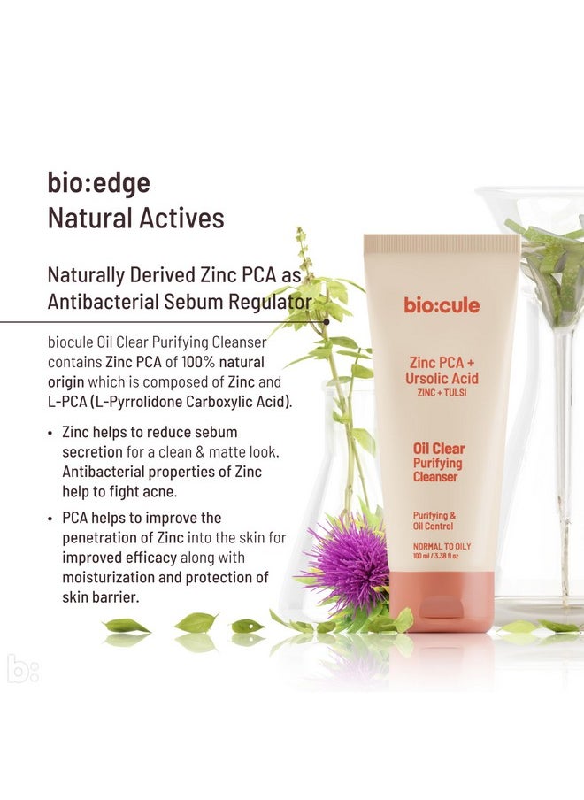 Biocule biocule Oil Clear Purifying Cleanser for Oil Control, Open Pores Minimization & Soothing, AHA BHA Face Wash with Zinc PCA & Ursolic Acid from Tulsi for Oily Skin & Combination Skin, 100ml  - Image 4