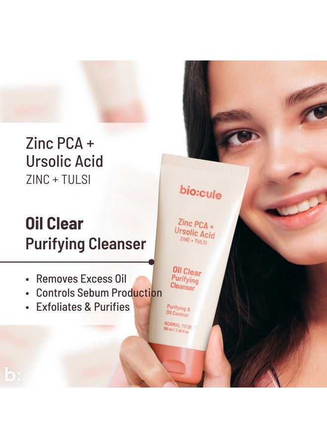 Biocule biocule Oil Clear Purifying Cleanser for Oil Control, Open Pores Minimization & Soothing, AHA BHA Face Wash with Zinc PCA & Ursolic Acid from Tulsi for Oily Skin & Combination Skin, 100ml  - Image 2