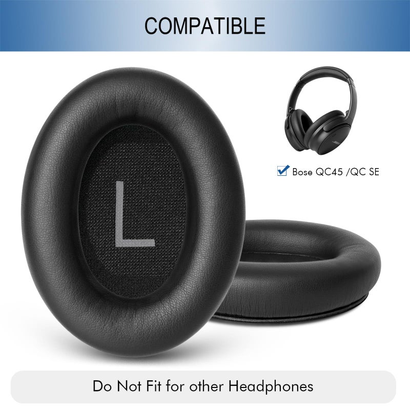 GEVO Replacement Ear Pads for Bose QC45, Ear Cushions for Bose QuietComfort 45 (QC45) & Quiet Comfort SE (QC SE) Headphones, Earpads with Softer Leather Noise Isolation Foam (Black) - Image 2