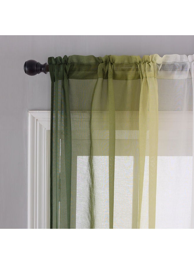 NIBEMINENT 2-Piece Faux Linen Sheer Curtain Green/White - Image 4
