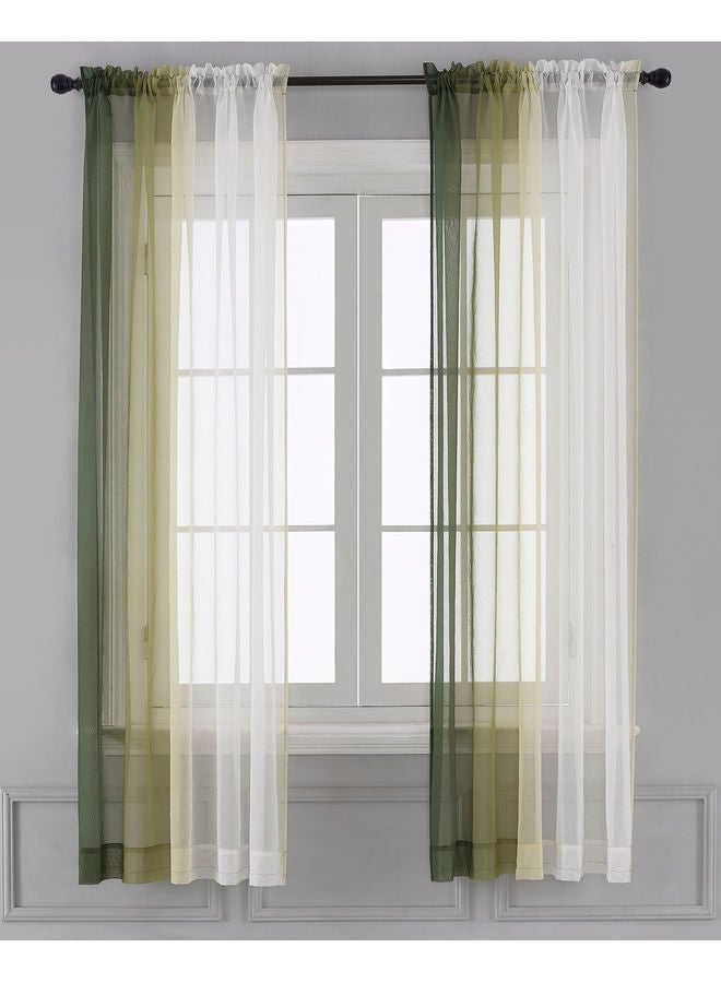 NIBEMINENT 2-Piece Faux Linen Sheer Curtain Green/White - Image 1