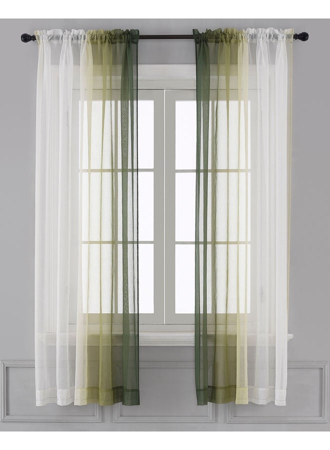 NIBEMINENT 2-Piece Faux Linen Sheer Curtain Green/White - Image 2