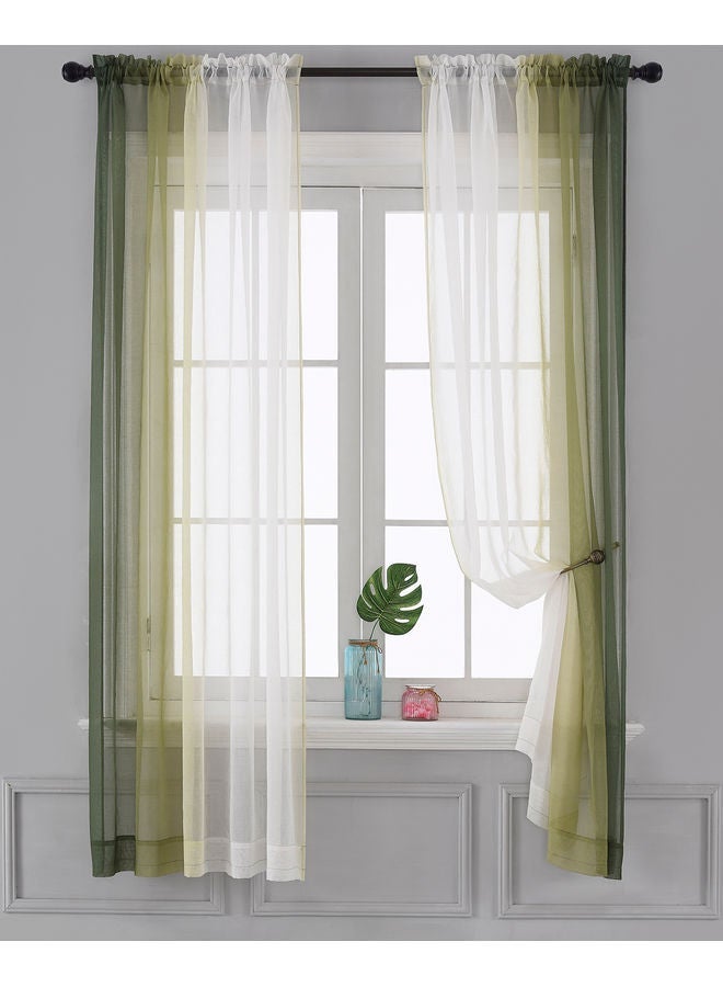 NIBEMINENT 2-Piece Faux Linen Sheer Curtain Green/White - Image 5