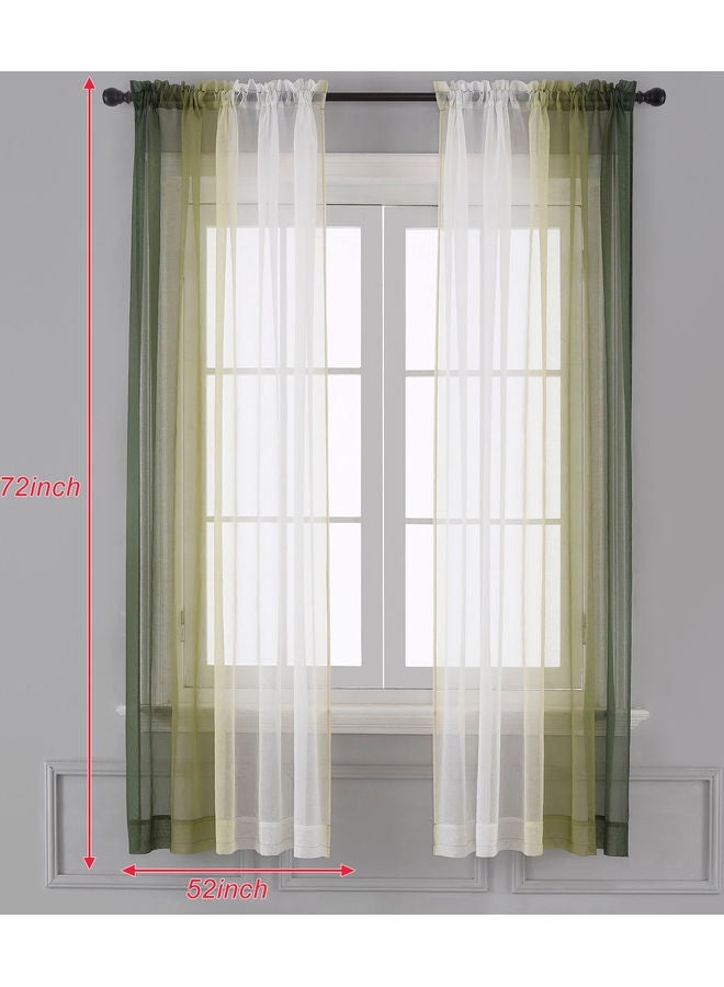 NIBEMINENT 2-Piece Faux Linen Sheer Curtain Green/White - Image 3