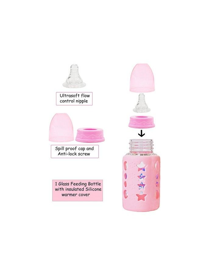 The Little Lookers - High Borosilicate Glass Feeding Bottle For Baby Feeder For Newborn ; Super Soft Flow Control & Anti Colic Nipple For Infants Toddlerspink (60Ml &120Ml) - Image 1