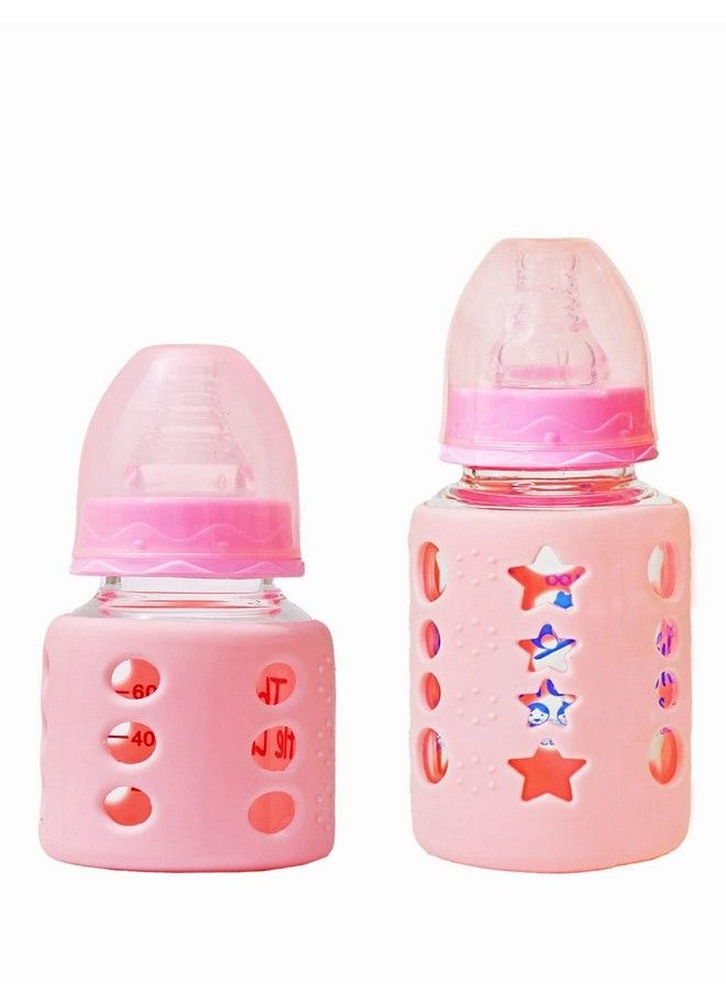The Little Lookers - High Borosilicate Glass Feeding Bottle For Baby Feeder For Newborn ; Super Soft Flow Control & Anti Colic Nipple For Infants Toddlerspink (60Ml &120Ml) - Image 1