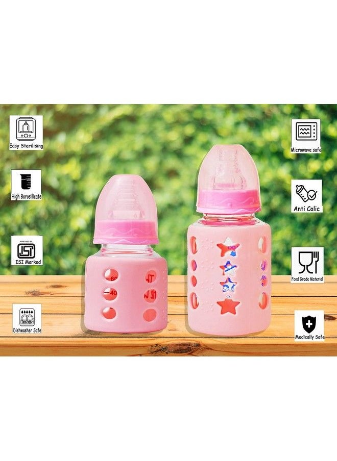 The Little Lookers - High Borosilicate Glass Feeding Bottle For Baby Feeder For Newborn ; Super Soft Flow Control & Anti Colic Nipple For Infants Toddlerspink (60Ml &120Ml) - Image 1