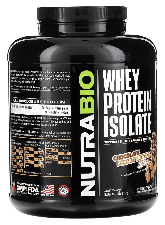 NutraBio Whey Protein Isolate Chocolate Peanut Butter Bliss 5 lb (2268 g) - Image 2