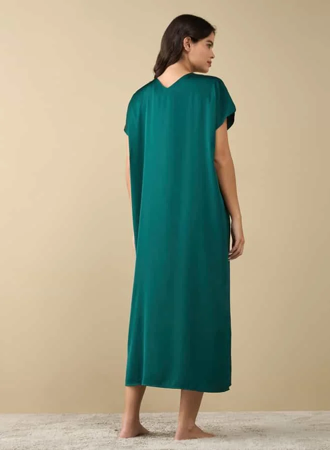 Splash FAV V-neck Satin Night Gown with Short Sleeves