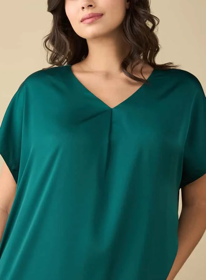 Splash FAV V-neck Satin Night Gown with Short Sleeves