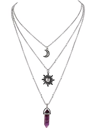 Sacina Gothic Layered Crystal Sun and Moon Necklace, Moon and Sun Pendant, Gothic Goth Emo Grunge Necklace, Goth Jewelry, Halloween Christmas Jewelry Gift For Women - Image 1