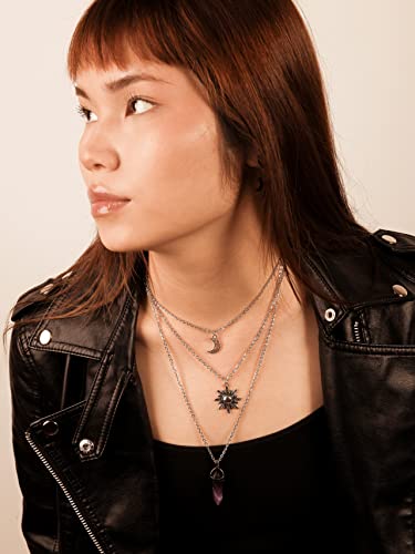 Sacina Gothic Layered Crystal Sun and Moon Necklace, Moon and Sun Pendant, Gothic Goth Emo Grunge Necklace, Goth Jewelry, Halloween Christmas Jewelry Gift For Women - Image 2