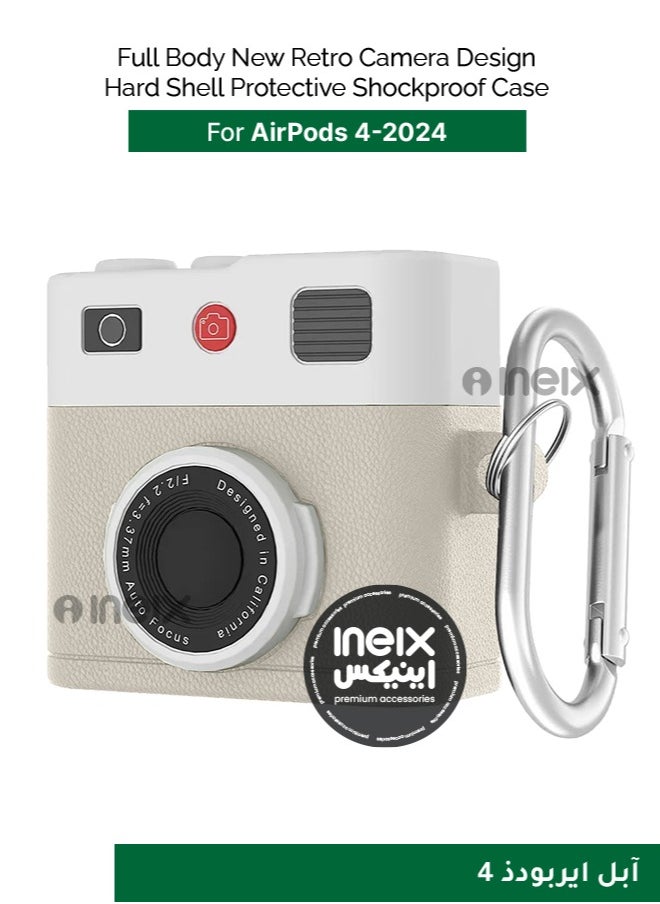INEIX - Full Body New Retro Camera Design Hard Shell Protective Shockproof Case for Airpod Pro 4-2024-Light Grey/White - Image 1