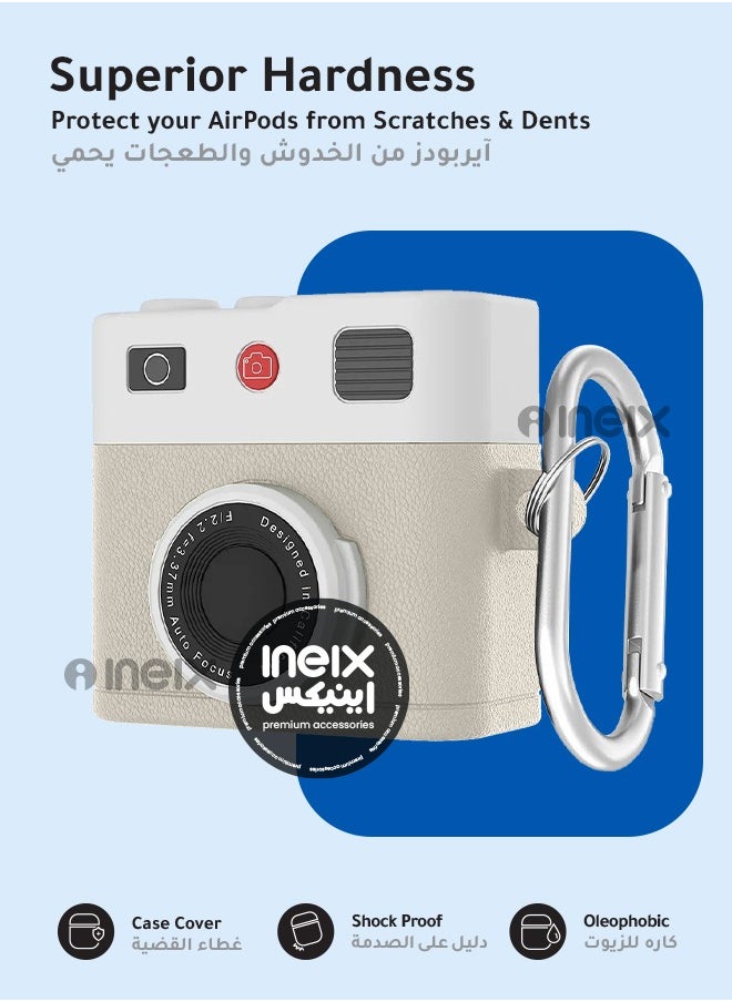 INEIX - Full Body New Retro Camera Design Hard Shell Protective Shockproof Case for Airpod Pro 4-2024-Light Grey/White - Image 1