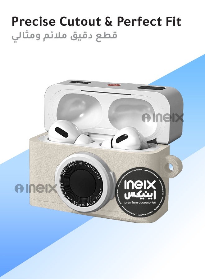 INEIX - Full Body New Retro Camera Design Hard Shell Protective Shockproof Case for Airpod Pro 4-2024-Light Grey/White - Image 1