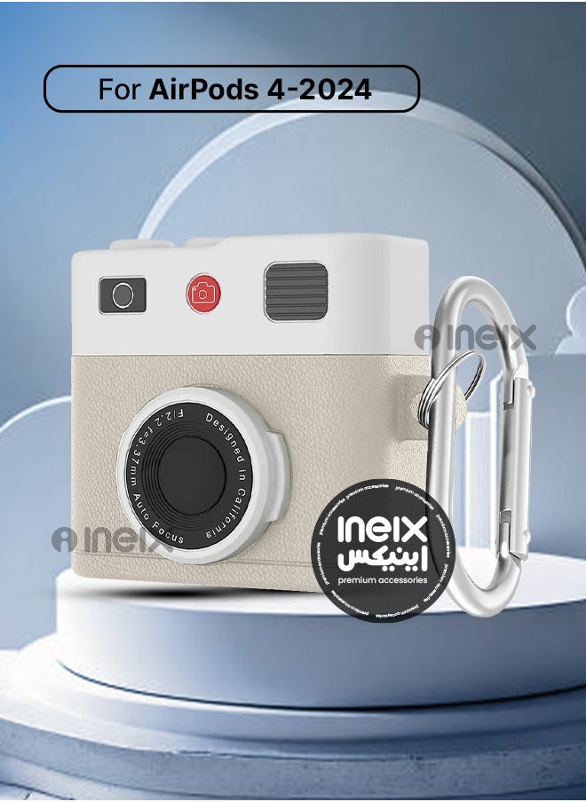 INEIX - Full Body New Retro Camera Design Hard Shell Protective Shockproof Case for Airpod Pro 4-2024-Light Grey/White - Image 1