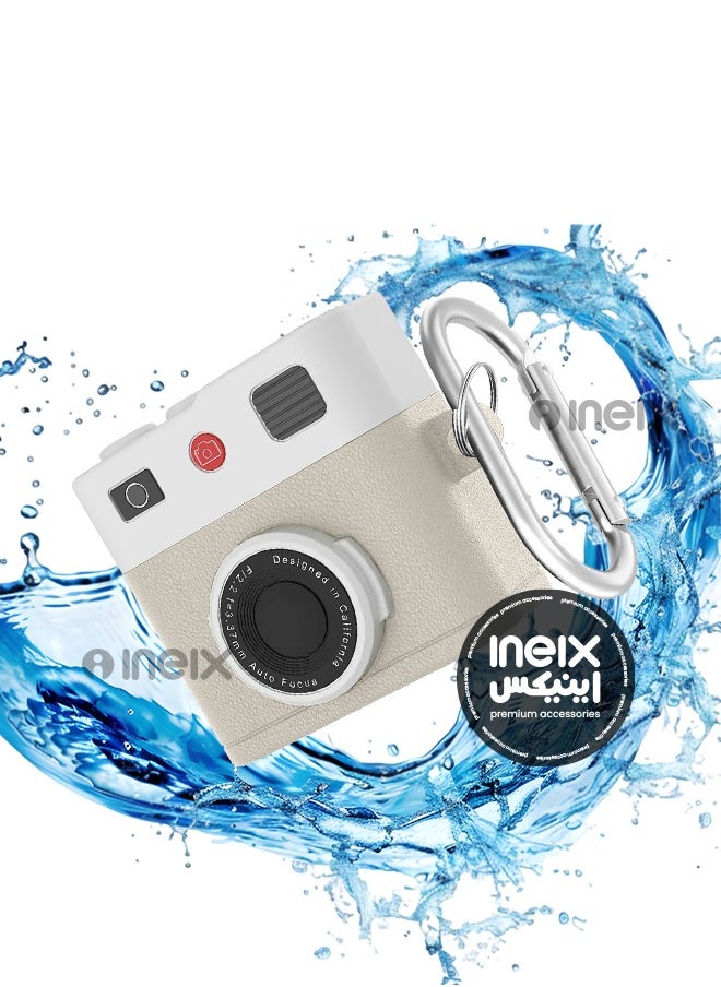 INEIX - Full Body New Retro Camera Design Hard Shell Protective Shockproof Case for Airpod Pro 4-2024-Light Grey/White - Image 1
