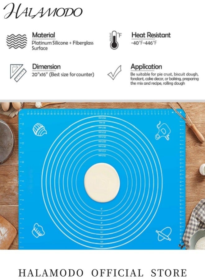 هالامودو حصيرة خبز من السيليكون لعجن العجين مع قياسات حصيرة معجنات كبيرة سميكة للغاية غير لاصقة 19.7 بوصة × 15.7 بوصة خالية من مادة BPA غير لاصقة وغير قابلة للانزلاق لوازم الخبز لخبز البيتزا والكعك - Image 5