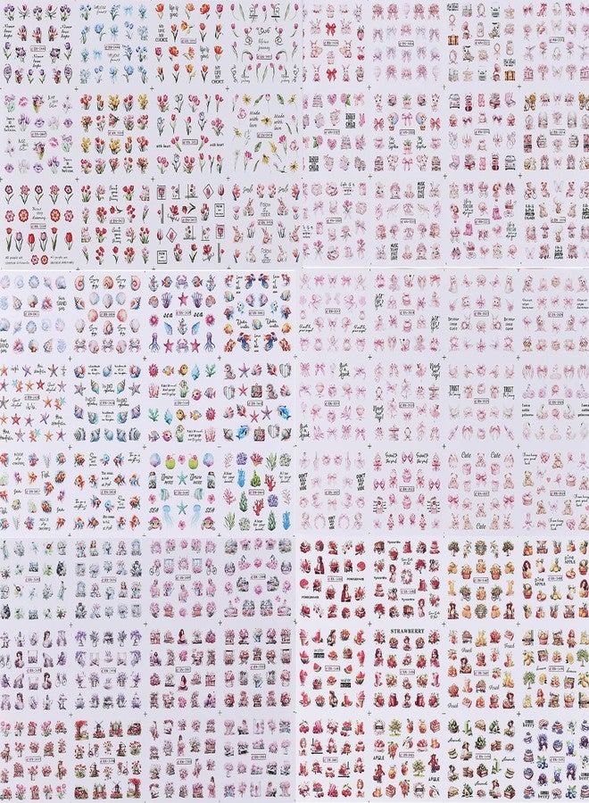 Maigitur 1400Pcs Nail Stickers Water Transfer DIY Nail Decals, Fruit Butterfly Flowers Marine Animal Transfer Watermark Nail Art Stickers for Nails Toenails Nail Tips Decor Halloween Christmas - Image 1