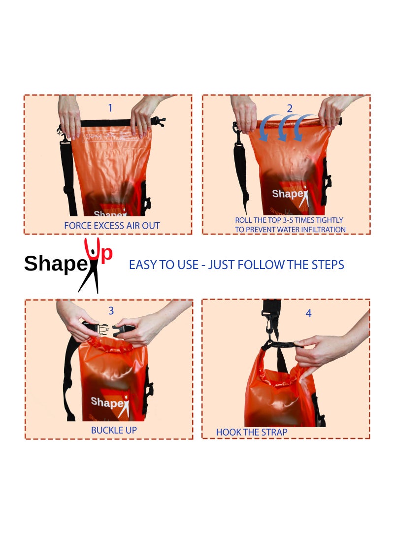 SHAPE UP - Waterproof Marine Dry Bag Backpack PVC 500 Tarpaulin 10L with Shoulder Strap Roll Top Floating Dry Sack Boating Swimming with Towel and Phone Case - Image 1