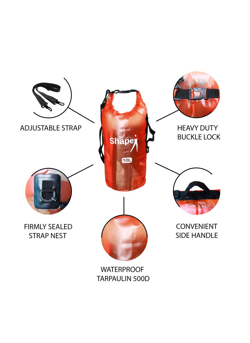 SHAPE UP - Waterproof Marine Dry Bag Backpack PVC 500 Tarpaulin 10L with Shoulder Strap Roll Top Floating Dry Sack Boating Swimming with Towel and Phone Case - Image 1