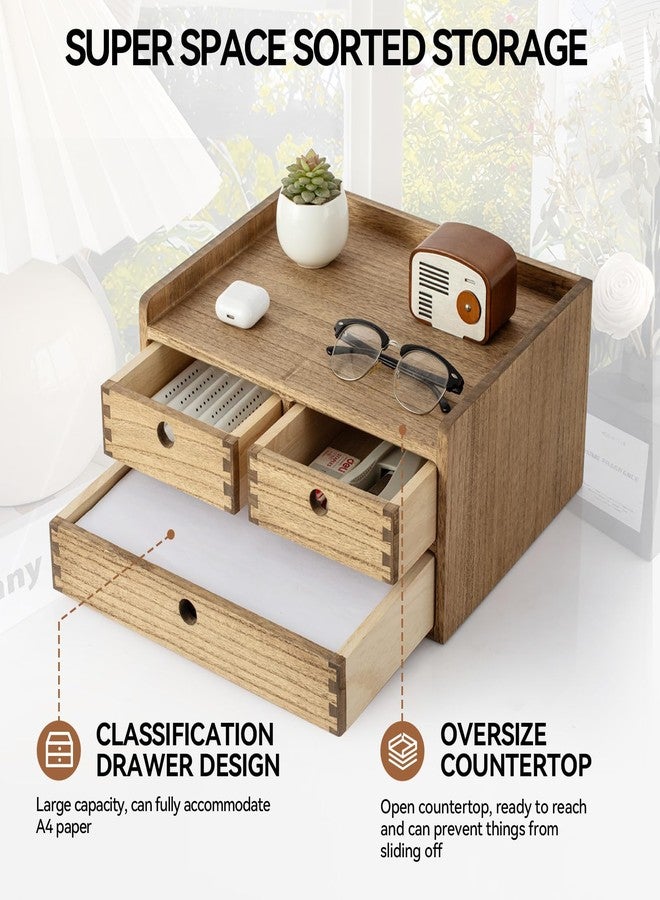 KIRIGEN Desk Organizer with Drawers - Wood Drawer Storage Box with Trays for Tabletop - Workspace Office Toiletries Supplies Tool Caddy - Wooden Storage Cabinet Dark Brown（DT2D3C-DBR） - Image 3