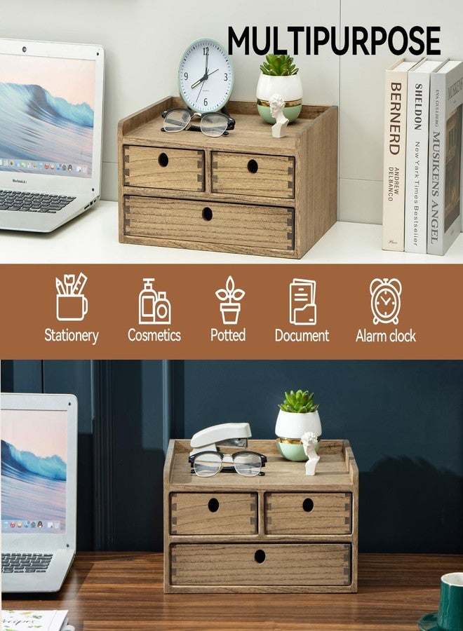 KIRIGEN Desk Organizer with Drawers - Wood Drawer Storage Box with Trays for Tabletop - Workspace Office Toiletries Supplies Tool Caddy - Wooden Storage Cabinet Dark Brown（DT2D3C-DBR） - Image 2