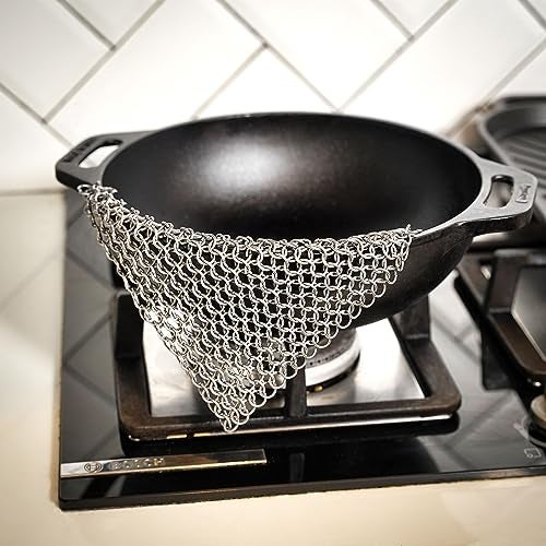 Mythrojan Chainmail Scrubber Cleaner 7.8" x 7.8" Premium 316L Stainless Steel Scrubber for Cast iron Pots,Pan, BBQ Grill, Wok and All Kitchenware Items - Stainless Steel - Image 5