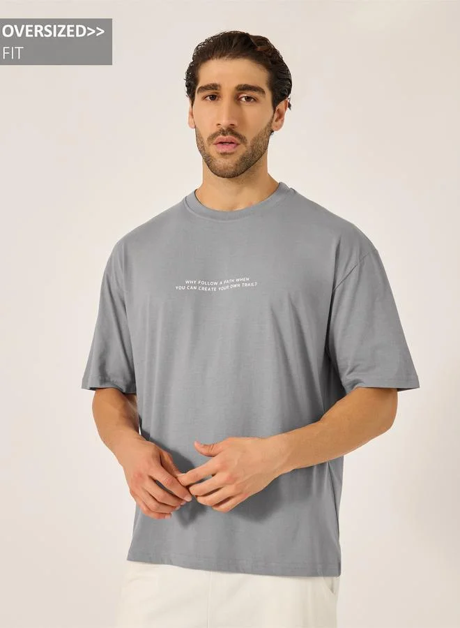 Styli Styli Oversized Minimal Print Crew Neck T-Shirt