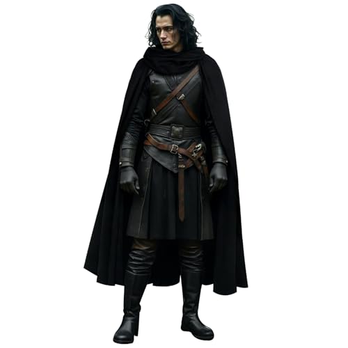 L'VOW Medieval Black Cloak with Hood Renaissance Hooded Cape - Women Men Halloween Assassin Creed Ninjia Cosplay Costume - Image 1