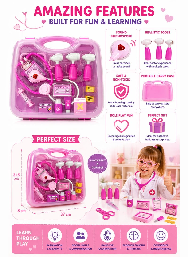 Jr. Doctor Kit! 19 PCS Kids Doctor Medical Play Set with Carry Case Stethoscope Sound Feature Syringe Inspection Tools Scissors Glasses Medicine Bottle Ointment Tube Bandage Accessories Role Play Educational Toy for Boys Girls 3+ Portable Doctor Kit Pretend Play Clinic Set - Image 5