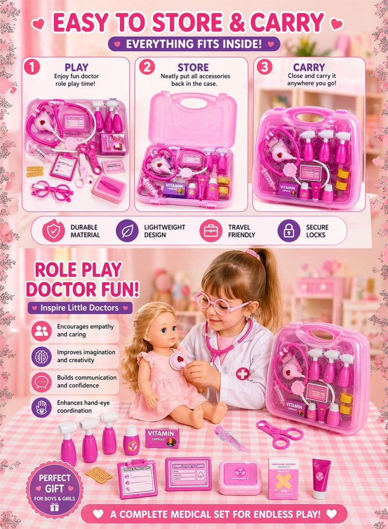 Jr. Doctor Kit! 19 PCS Kids Doctor Medical Play Set with Carry Case Stethoscope Sound Feature Syringe Inspection Tools Scissors Glasses Medicine Bottle Ointment Tube Bandage Accessories Role Play Educational Toy for Boys Girls 3+ Portable Doctor Kit Pretend Play Clinic Set - Image 4