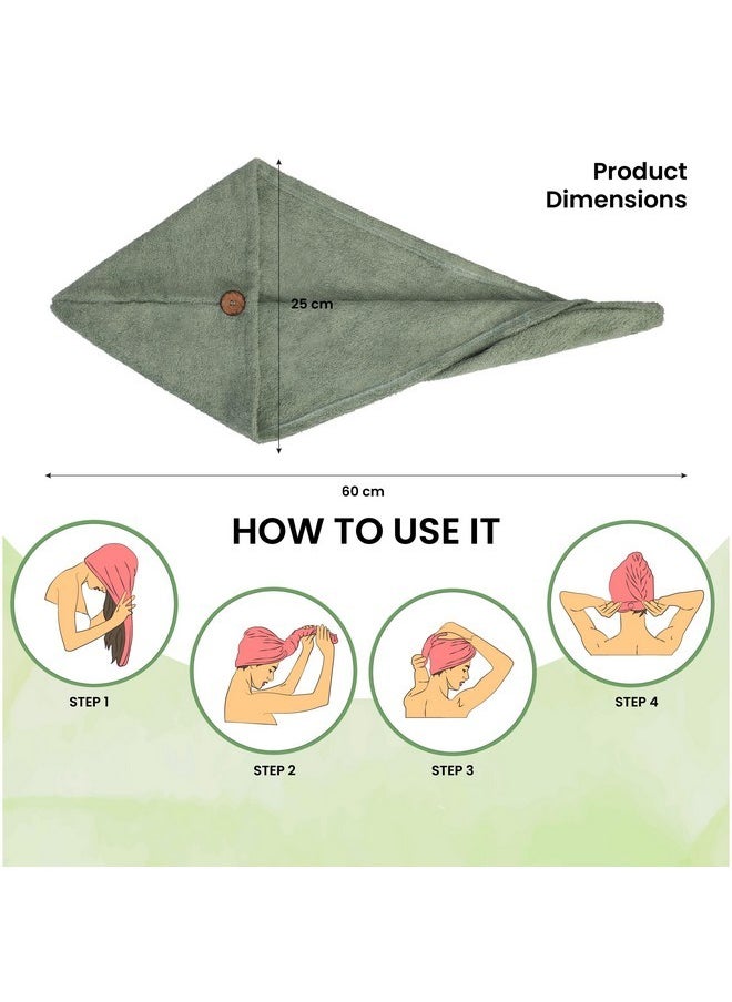 Mush - Bamboo Hair Towel Wrap | Absorbent Towel Hair-Drying | Hair Care Combo | Super Quick-Drying| Adjustable Buttons To Wrap Around Hair 500 Gsm (Olive Green) - Image 1