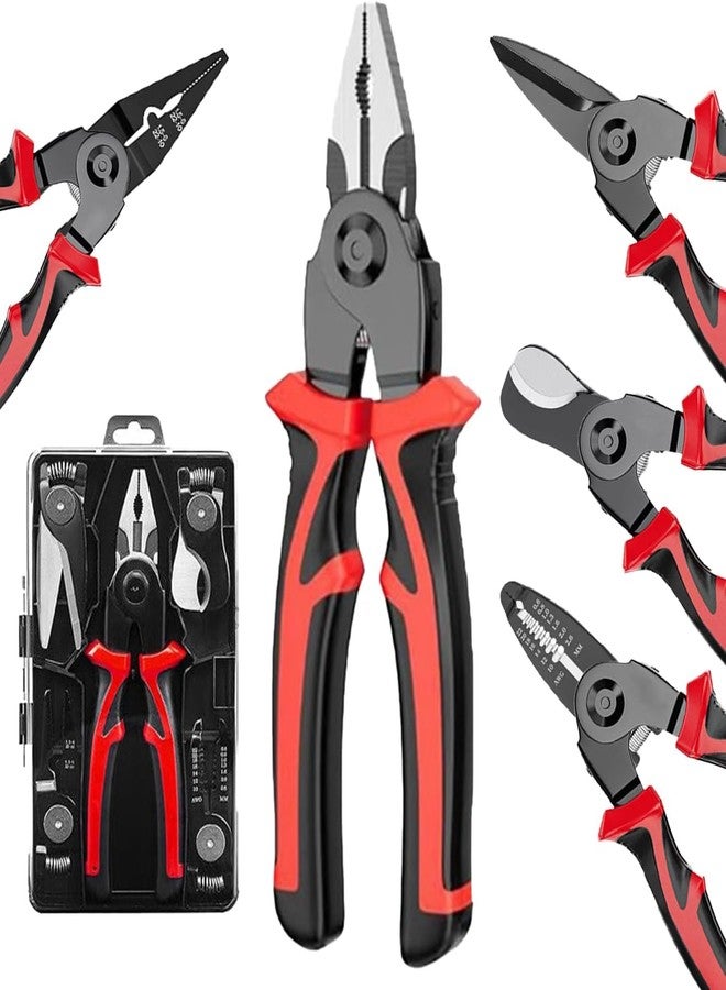 XBEY 5 IN 1 Multifunctional Plier Set with 5 Interchangeable Tool Heads - Wire Stripper, Crimping Tools, Cable Cutter, Electrician Scissors, Linesman Plier - 8 Inch Pliers Kit with Storage Case - Image 1