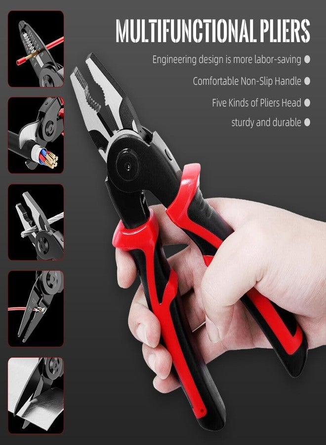 XBEY 5 IN 1 Multifunctional Plier Set with 5 Interchangeable Tool Heads - Wire Stripper, Crimping Tools, Cable Cutter, Electrician Scissors, Linesman Plier - 8 Inch Pliers Kit with Storage Case - Image 4