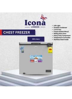 ICONA Icona 250L Chest Freezer – Sliding Glass Door Deep Freezer with Lock & Key, LED Lighting, Temperature Control & Stainless Steel Interior – Model ILCF-275H  - Image 2