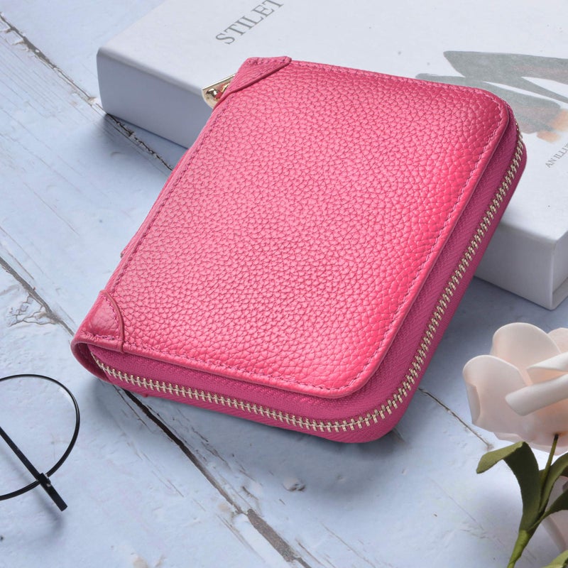 Easyoulife Womens Credit Card Holder Wallet Zip Leather Card Case RFID Blocking (Rose) - Image 2