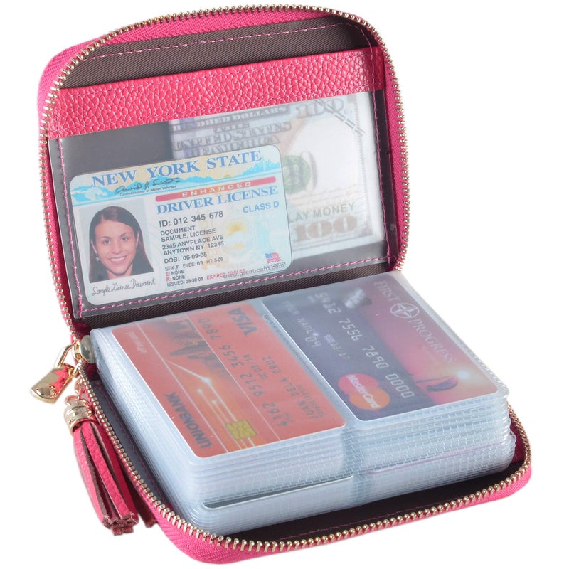 Easyoulife Womens Credit Card Holder Wallet Zip Leather Card Case RFID Blocking (Rose) - Image 1
