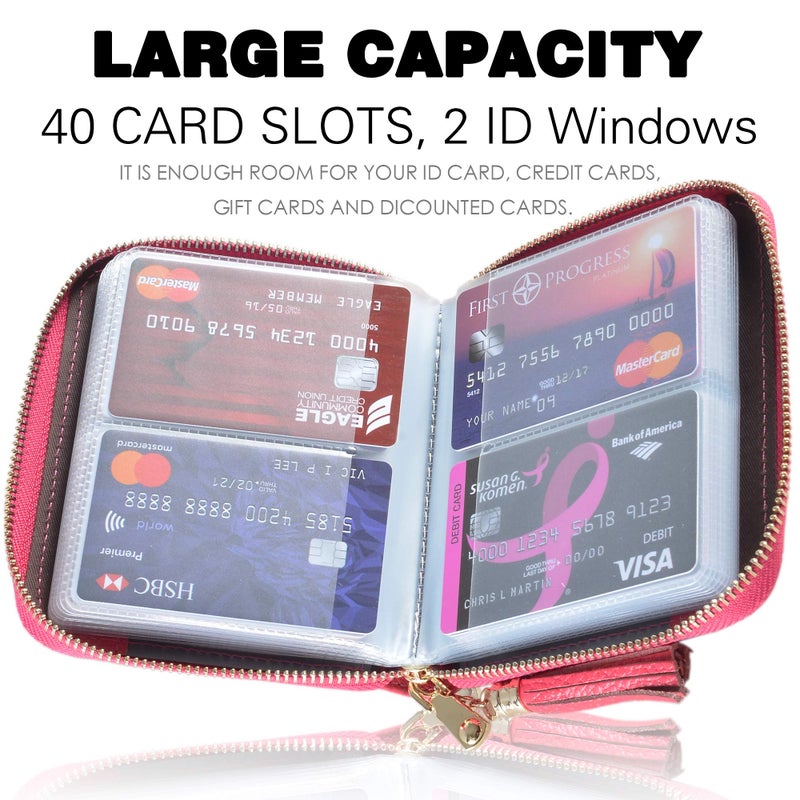Easyoulife Womens Credit Card Holder Wallet Zip Leather Card Case RFID Blocking (Rose) - Image 3