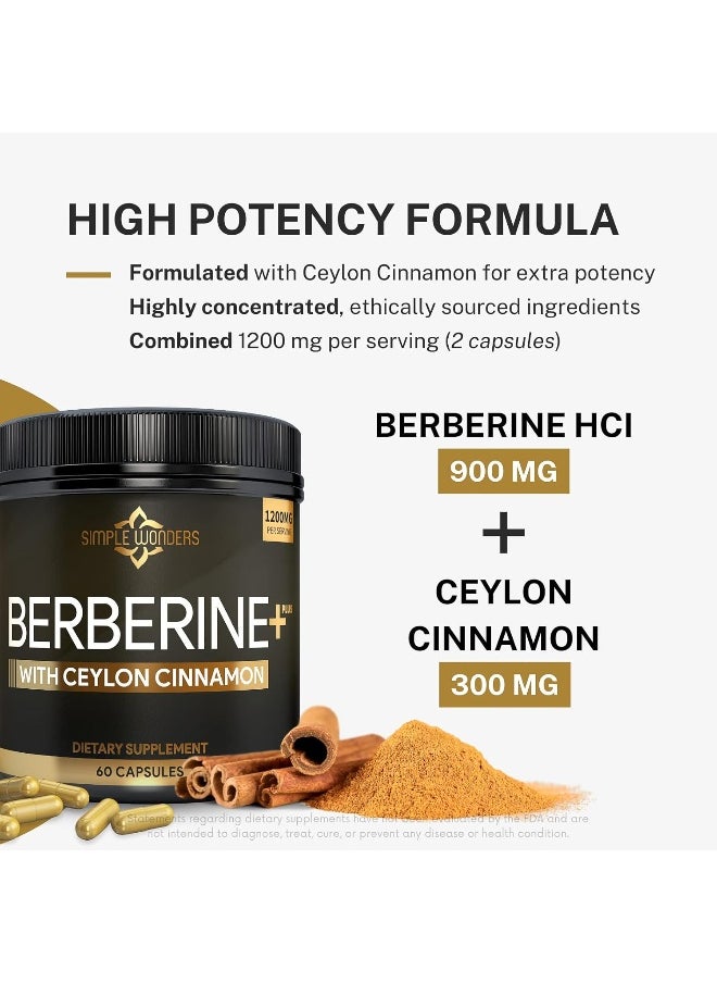 SIMPLE WONDERS Berberine 1200mg HCL Plus Ceylon Cinnamon Capsules - Blood Sugar & Immune Support Supplements, AMPK Metabolic Activator Complex, Glucose Metabolism, Cardiovascular & Insulin Support - Made in USA  - Image 5