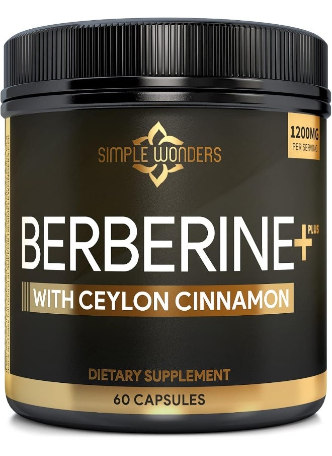 SIMPLE WONDERS Berberine 1200mg HCL Plus Ceylon Cinnamon Capsules - Blood Sugar & Immune Support Supplements, AMPK Metabolic Activator Complex, Glucose Metabolism, Cardiovascular & Insulin Support - Made in USA  - Image 1