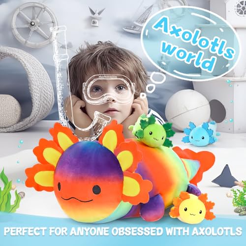 BENINY 4Pcs Axolotl Plush Giant Salamander Stuffed Animal Mommy 24 Inch with 3 Babies in Tummy Cuddly Gifts for Kids Girls Boys - Image 5